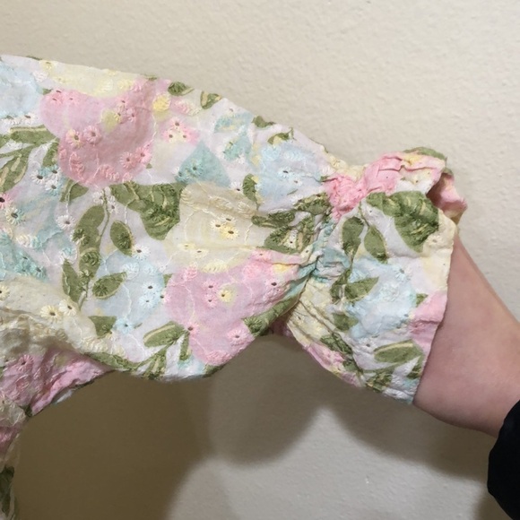 ModCloth Midi Dress Size Small Pastel Yellow Pink Floral Eyelet - Picture 4 of 12